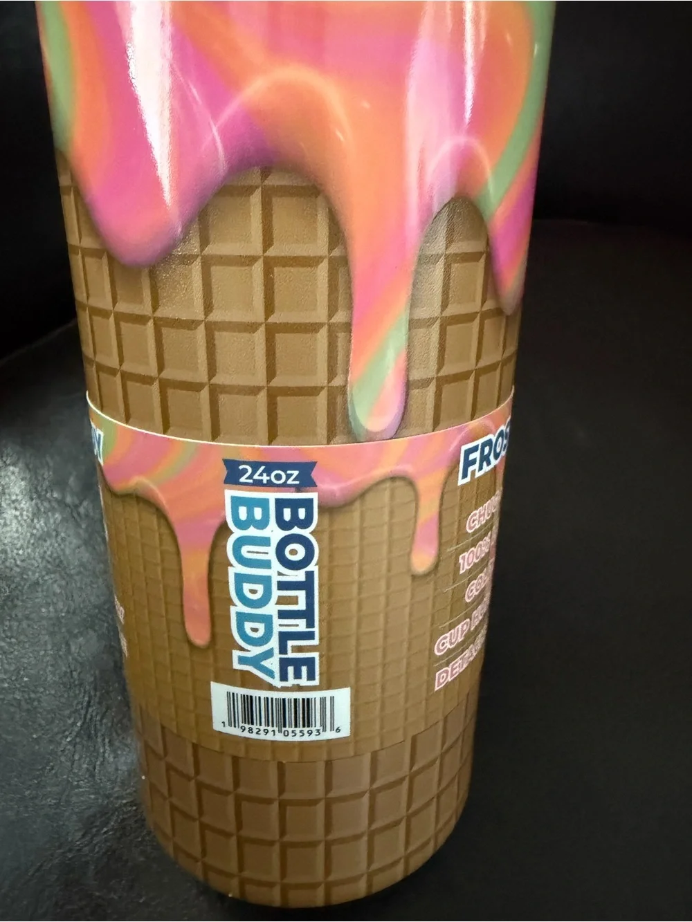 NEW with tags FrostBuddy ice cream Cone Tumbler water bottle 24 oz pink brown